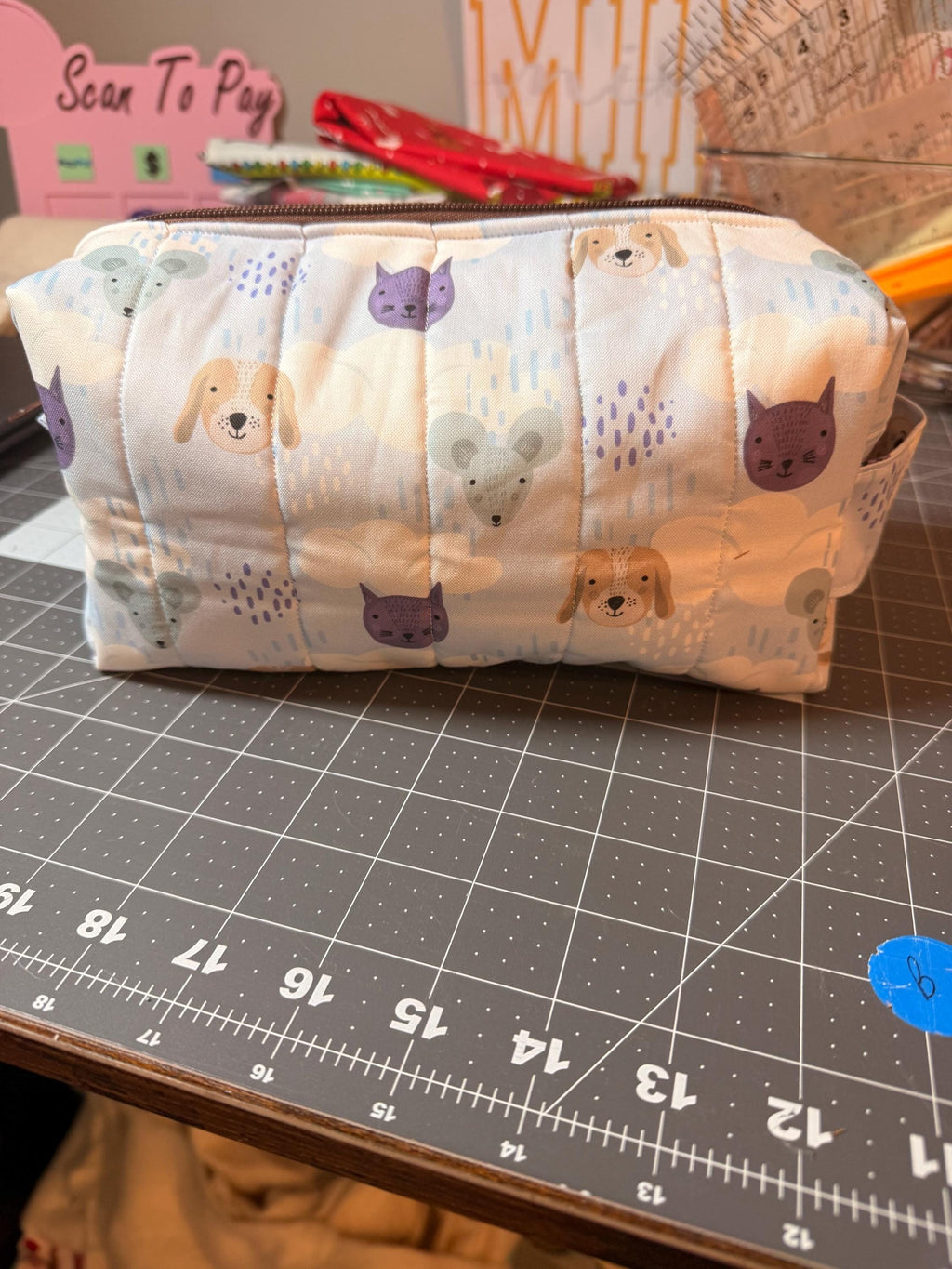 One-of-a-Kind Handmade Quilted Animal Print Makeup Bag | Zipper Pouch