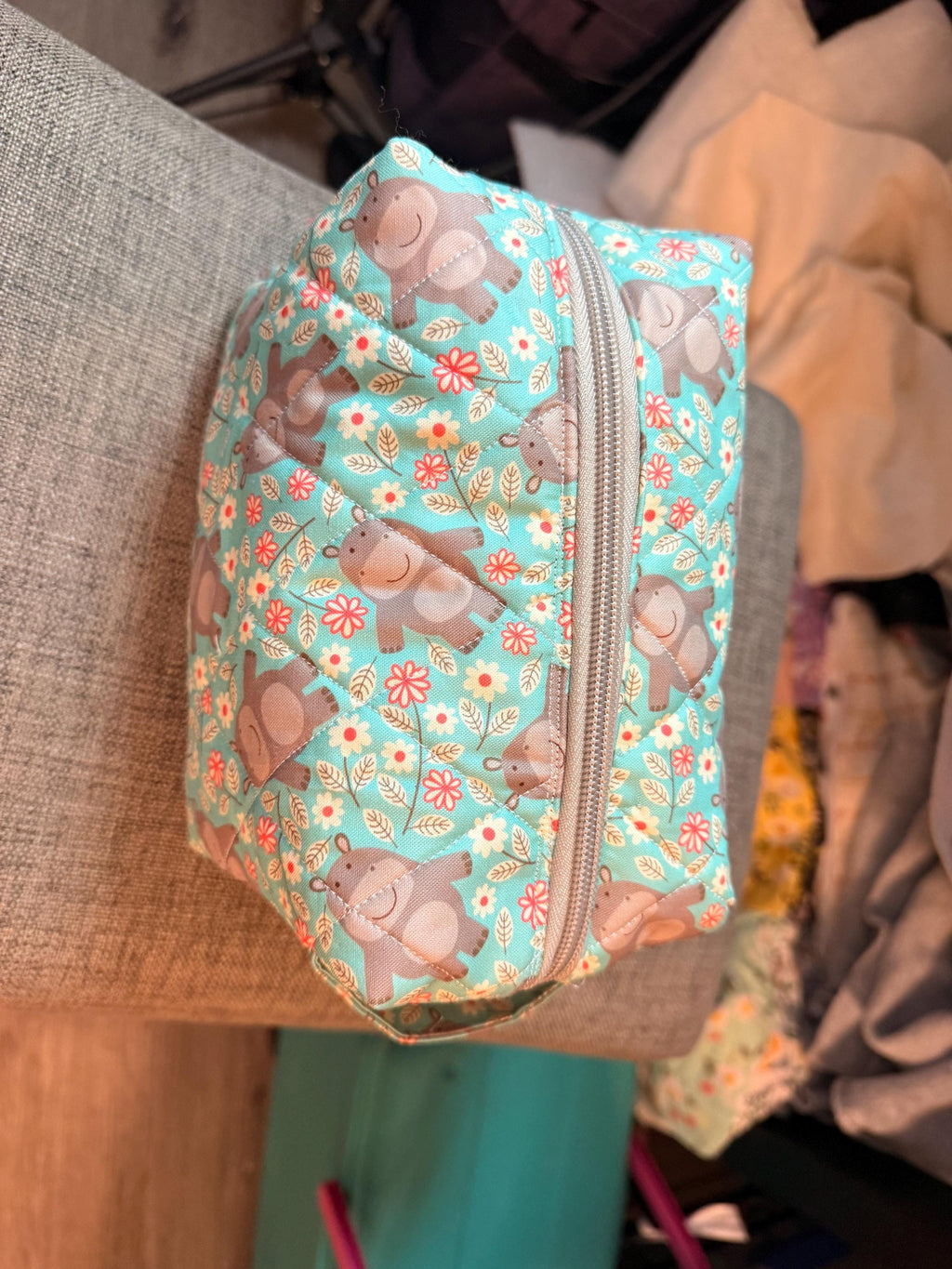 How ADORABLE is this little hippo print?! Handmade Diaper Pouch, Travel Wipes Organizer, Baby Shower Gift