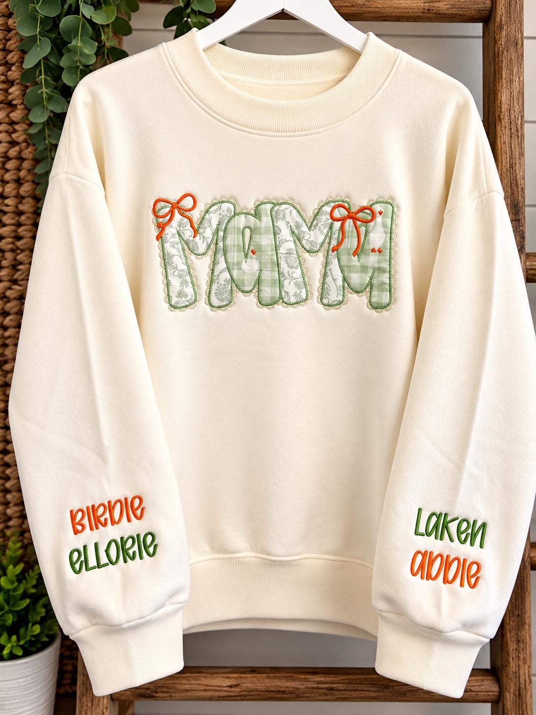 Personalized MAMA Appliqué Sweatshirt with Children’s Names on Sleeves