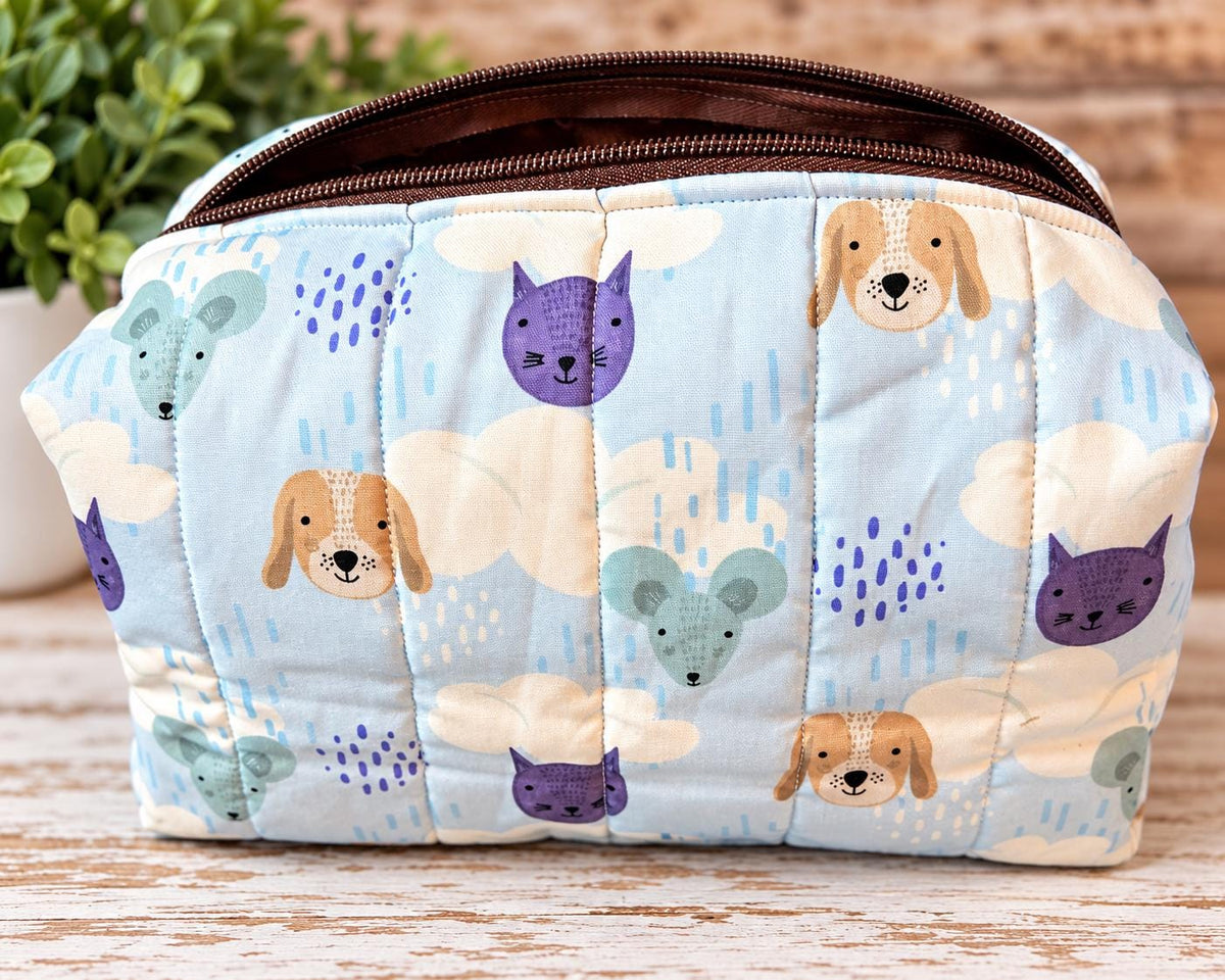 One-of-a-Kind Handmade Quilted Animal Print Makeup Bag | Zipper Pouch