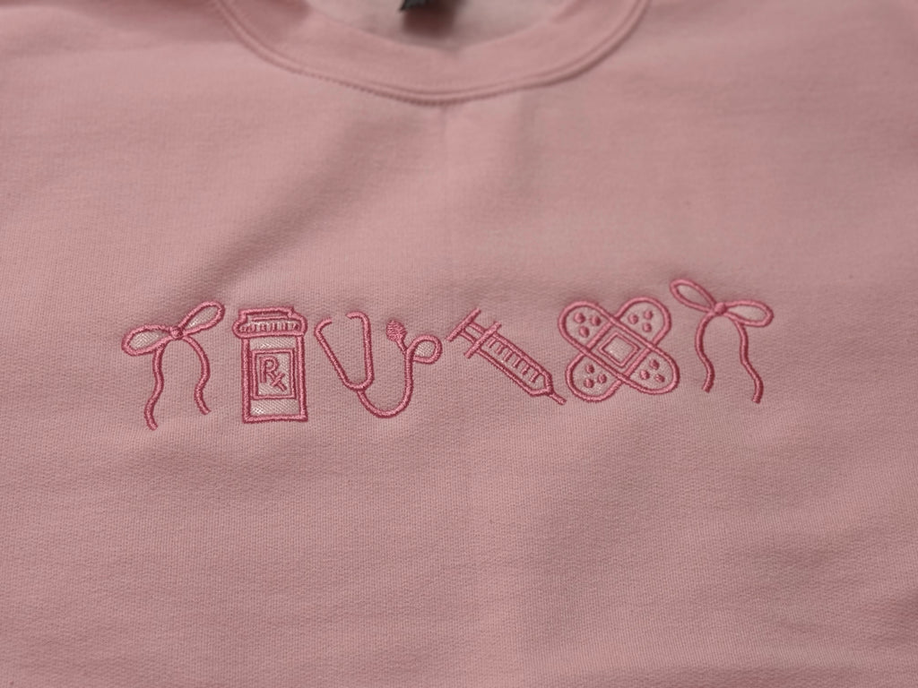 Pink Nurse Embroidered Sweatshirt | Personalized Nurse Crewneck | Custom Nursing Gift