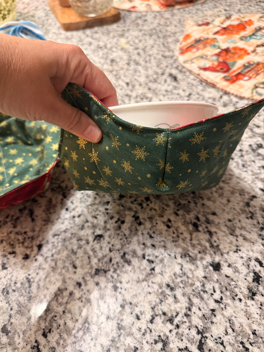Handmade Reversible Quilted Bowl Cozies – Set of 2