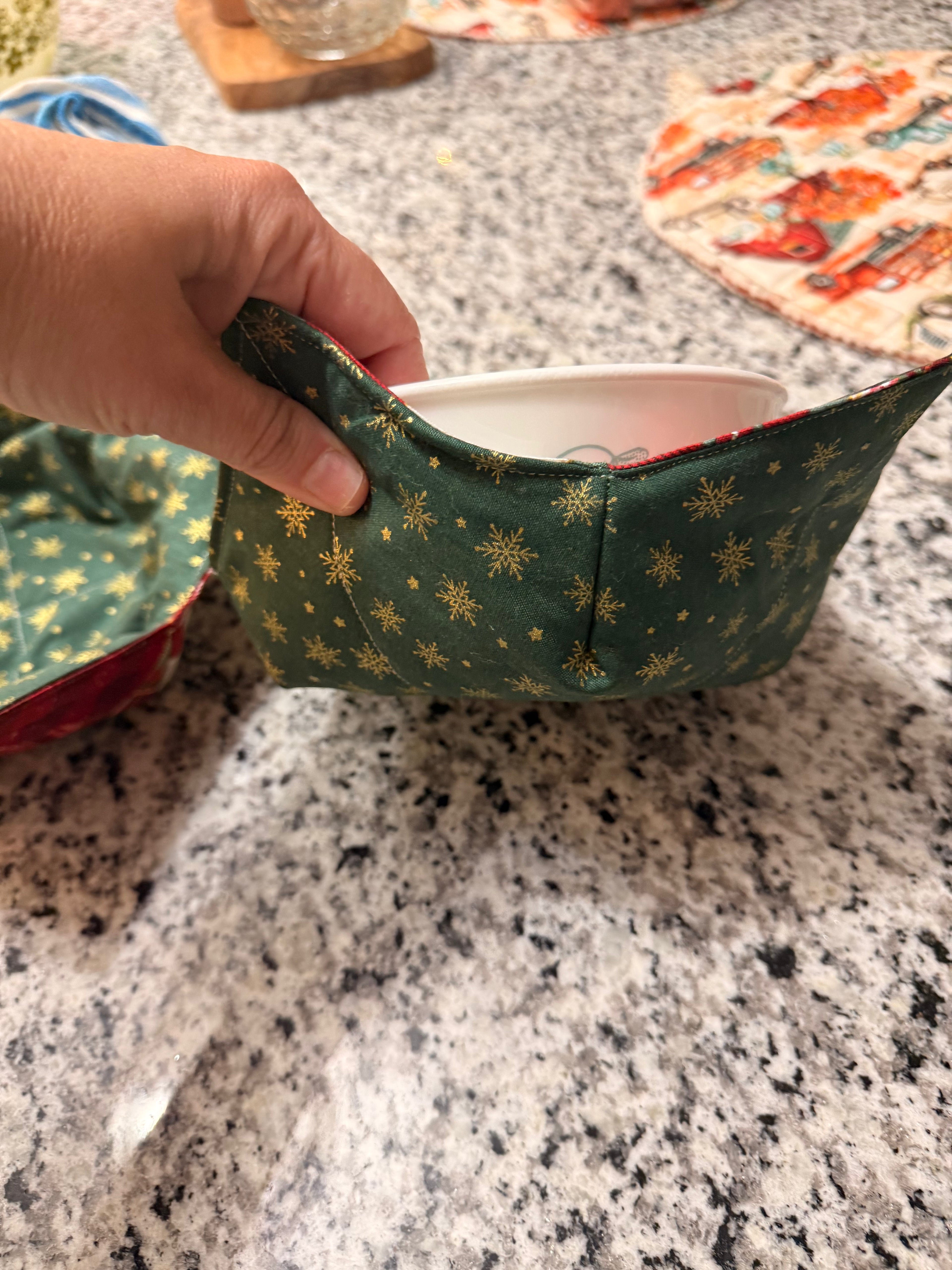 Handmade Reversible Quilted Bowl Cozies – Set of 2