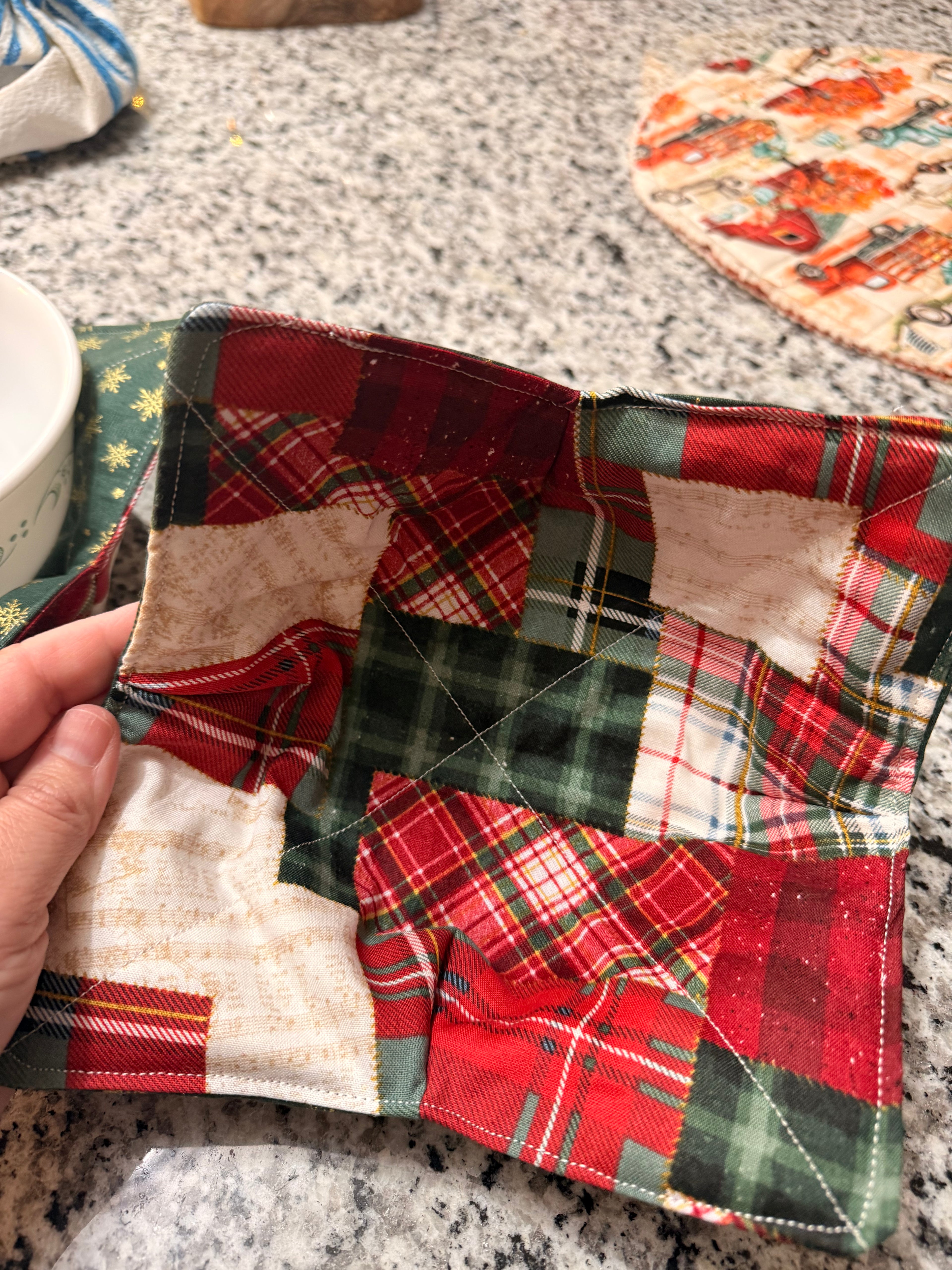 Handmade Reversible Quilted Bowl Cozies – Set of 2