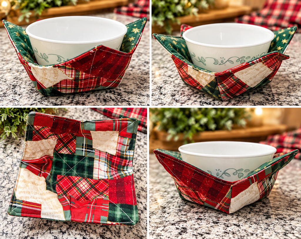Handmade Reversible Quilted Bowl Cozies – Set of 2