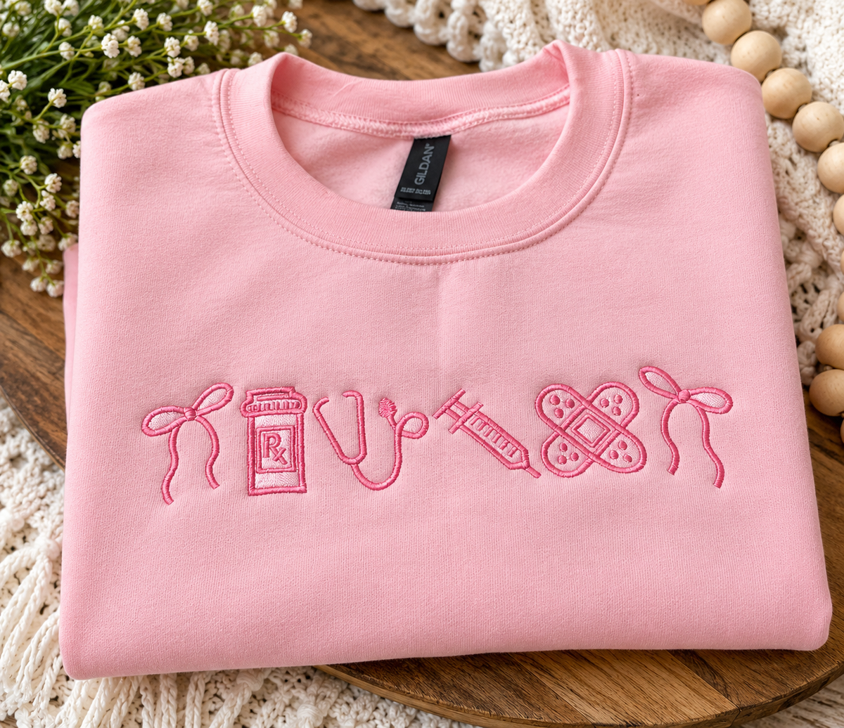 Pink Nurse Embroidered Sweatshirt | Personalized Nurse Crewneck | Custom Nursing Gift