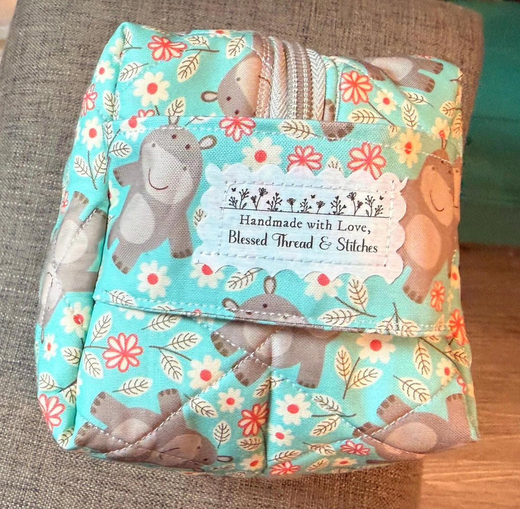 How ADORABLE is this little hippo print?! Handmade Diaper Pouch, Travel Wipes Organizer, Baby Shower Gift