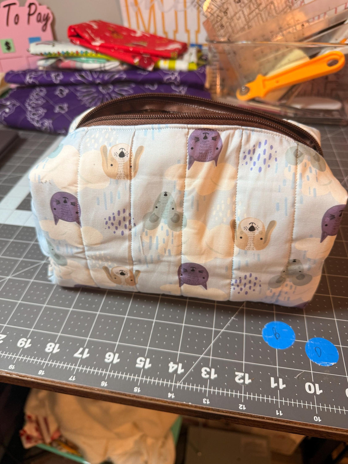 One-of-a-Kind Handmade Quilted Animal Print Makeup Bag | Zipper Pouch