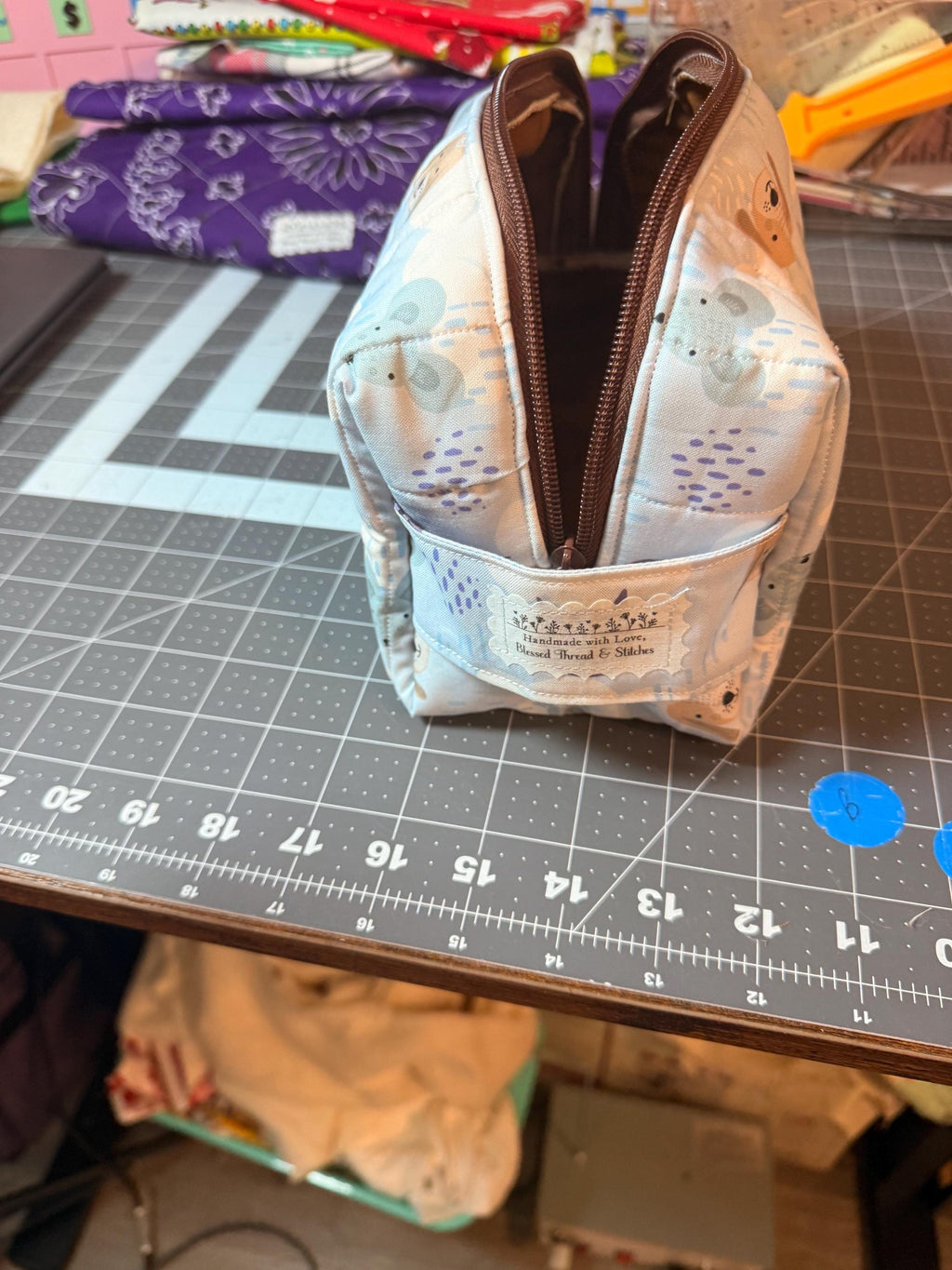 One-of-a-Kind Handmade Quilted Animal Print Makeup Bag | Zipper Pouch